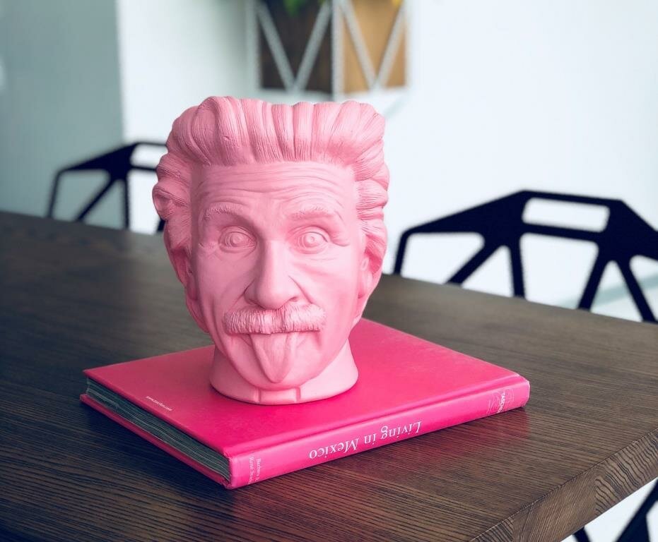 Skulptūra – organaizeris Albertas Einšteinas rožinis